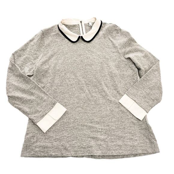 J. Crew Heather Grey Sweater Cream Collar Top Size L - Picture 1 of 5